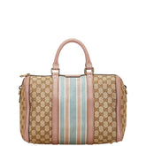 グッチ GGキャンバス ハンドバッグ 247205 ベージュ ピンク ブルー キャンバス レザー レディース GUCCI 【中古】